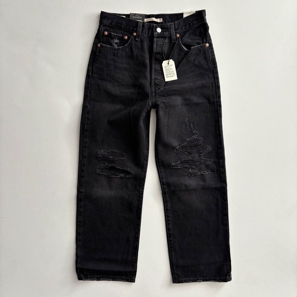 Levi's Premium 726930162 Ribcage Straight Ankle Jeans Holes Black 28 x 27